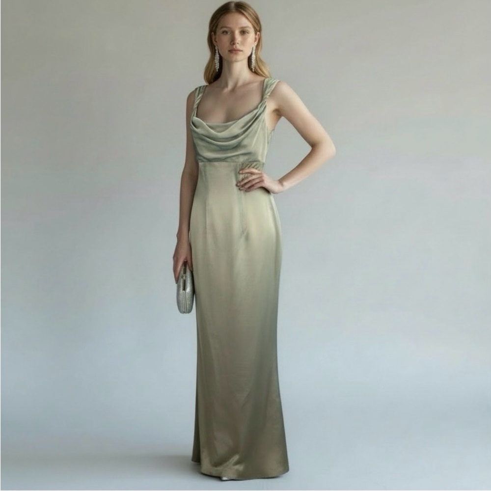 Watters Sage Green Draped Maxi Dress